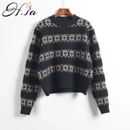 H.SA donne casual e retrò vintage jumpers snowflake coreano chic ragazze maglione pullover 210417