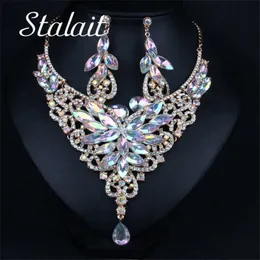 Set di gioielli in cristallo di colore etico AB per le donne Set di gioielli con ala a cuore Matrimonio in cristallo Festa nuziale Collana di gioielli Dubai H1022
