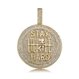 Iced Out Round Shape Diamond Pendant Necklace Letter Saty Hard Gold Sier Plated Mens Bling Hip Hop Jewelry