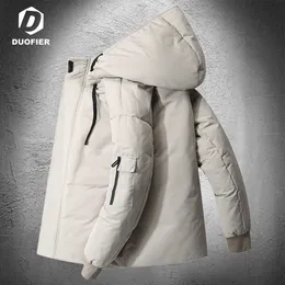 Zima męska Droga Kurtka Stylowa Solidna Płaszcz Gruby Ciepły Człowiek Odzież Marka Odzież z kapturem Parkas White Puffer Jacket 211015