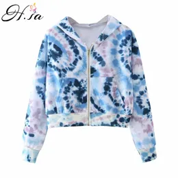 HSA Frauen Hoodies Sweatshirts Casual Tie-Dye Langarm Tasche Kapuzen Sweatshirt Reißverschluss Mantel Outswear Tops 210417