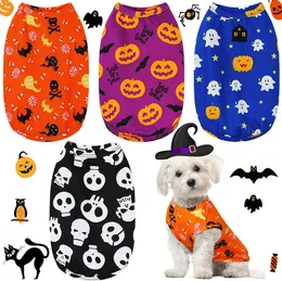 4 färg hundkläder halloween skjorta andningsbar husdjur t-shirt tryckta söta valp kläder pumpa spöken fladdermöss doggy kläder för transformation fester små hundar l a117