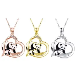 Cute Panda Pendant Necklace Heart Shape Jewelry For Mother Child Gift Charm Chain Chokers Family Love