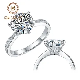 Gems ballett 925 Sterling Silver Smycken 1CT 2CT 3CT Classic Style Diamond Ring Bröllopsförlovning för kvinnor 211217
