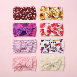 Baby Headband Soft Hairband Cute Bow kwiaty Drukuj dzieci Elastyczne Turban Kabel Akcesoria do włosów Dziewczyny Headwrap Headband