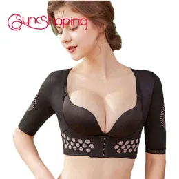 Women Bustier Caffeine Chest Gathered Breast Support Liposuction Holder Bra Lift Anti Sagging Under Bust Thin Arm Correction 211029