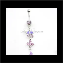 Bellknapp ringer smycken droppleverans 2021 d0004 (1) lila färg fin bowknot -stil med genomträngande juveler navel belly ring kropp w0Dre