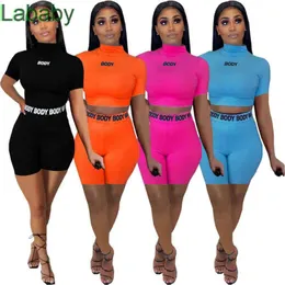 Mulheres Tracksuits 2 Piece Conjunto Shorts Yoga Calças Slim Outfits Outfits Designer Cartoon Letras Impresso Casual Roupas Tops Suit