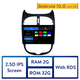 Auto-DVD-Radio, Audio, GPS, Autoradio-Player für Peugeot 206 2000–2016, unterstützt DVR, OBDII, DAB+, 9 Zoll Android 10, 2.5D IPS-Bildschirm