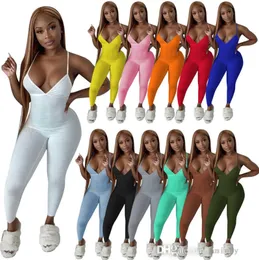 Kobiety Kombinezony Letnie Szorty Designer Pani Szczupła Sexy Rib Surchender Otwórz Powrót Solid Color Spodnie One Piece Spodnie 12 Kolory