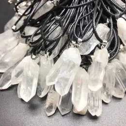 Oregelbunden DIY naturlig original vit kristall sten hänge halsband för kvinnor män mode energi smycken med rep kedja