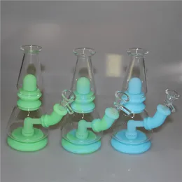 Glow in the dark water pipe bong non fading printing silicone bongs dab rig thick glass bubbler Hookah