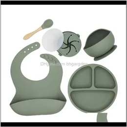 Füttern von Babys, Kindern, Mutterschaftsstücken, Babylätzchen, Sabbern, Rülpsen, Schürzen, AddSuction Dish, BowladdSucker Dinner Plate, AddSpoonaddCup Set, Sile Tableware Kit Cloth