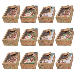 12szt Kraft Paper Portable Christmas Gift Box Party Posiadacze Favor Goody Cukierki Box Cookie Pudełka na wigilii Home 211108