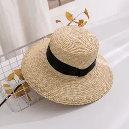 2021 Sommar Sun Mössor För Kvinnor Mode Solid Ribbon Straw Hat Ladies Flickor Utomhus Vacation UV Protection Beach Cap