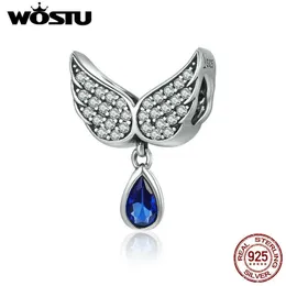 Wostu Real 925 Sterling Silver Angel Wings Featherペンダントチャームフィット女性ブレスレットアンプネックレスジュエリーギフトCQC481