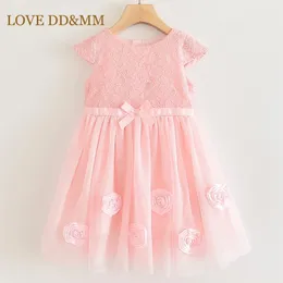 Amor ddmm meninas vestidos verão meninas doces laço tridimensional flores arco de mangas curtas de mangas curtas princesa vestido vestido 210715