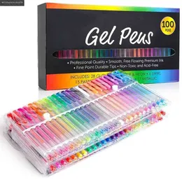 100st Glitter och Neon Gel Pen Set Stationery Gel Penns Office Leverantör Office and School Supplies School Tool Pennor för att skriva 210330
