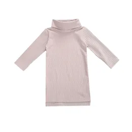 6M-5Y Autumn Girls Knitted Dress Toddler Infant Kid Long Sleeve Turtleneck Casual 210515