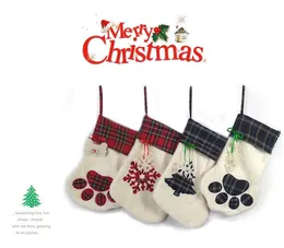 2021 Kvalitet Julstrumpa Cat Dog Paw Strumpor Fluffy Santa Socks Snowflake Xmas Tree Decoration Festival Presentpåse