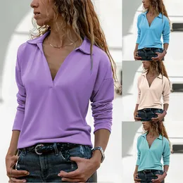 Plus storlek mode solid grundläggande blus skjorta v-hals toppar casual höst vinter toppar damer kvinnliga kvinnor långärmad blusas pullover x0521