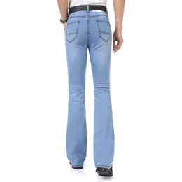 Męskie dżinsy 2022Casual Mens Business Blue Mid Waist Slim Fit Fit Boot Cut Semi-Flare Flare Denim Spodnie Plus Rozmiar 162391