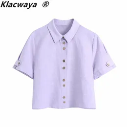 Kobiety Moda Solid Color Krótki Smock Bluzka Kobieta Single Breasted Kimono Koszula Chic Casual Slim Blusas Topy 210521