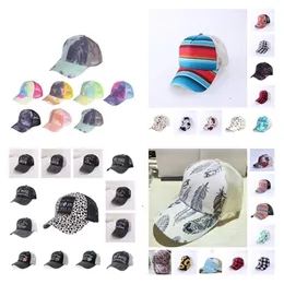 Criss Cross Ponytail Hats Woman Embroidered Washed Mesh Baseball Caps 54 Styles Sunflower Leopard Messy Bun Tie-dye Trucker Hat Sea shipping T2I52066