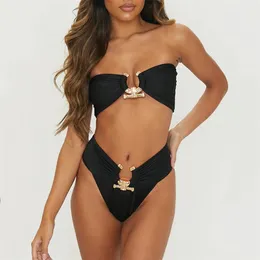 2024ss sexy diamante cintura alta biquíni mulheres bandeau feminino swimwear duas peças conjunto de biquíni anéis de banho nadar mulheres swimsuit 210722