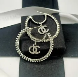 Diseñador de moda Golden Silver Pendings for Women Fashion Fashion Letter Doble Letter Geométrico Big Annulus Earring Inlay Crystal Rhinestone Eardrop Joyería de boda