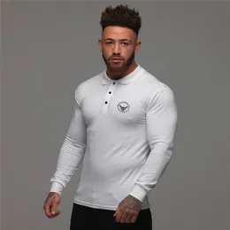 Muscleguys Fashion Brand Polo Shirt Mens Long Sleeve Slim Fit Boys Turn Colla Poloshirt Casual Men's Gym Sportswear Polo T Shirt 210421