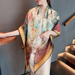 70% Cashmere 30% Silk Scarf Women Fashion Boho Ethnic Tribal Style Shawl Double-sided Paisley Flower Kerchief Stole 135*135cm Q0828