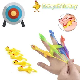 12PCS Catapult Launch Turkey Fun and Tricky Slingshot Chick Practice Chicken Elastic Flying Finger Birds Sticky DecompressionToy G220223