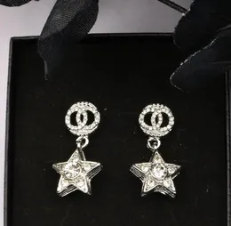 Vintage Geometric Pentagram Women Dangle Stud Earrings Brand Designer Letter Two-sided Pendant Earring Famous 925 Silver Crystal Rhinestone Jewerlry Accessories