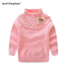 Mudkingdom Girls Sweaters Ruffled Turtleneck 3D Flower Tops Clothes 210615