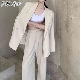 FORYUNSHES 2 Piece Set Za Women Blazer Jacket Ensemble Casual Wide Leg Straight Pant Suit Ensemble Female Clothing Trousers Sets 210727