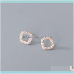 Stud Jewelrystud Real 925 Sterling Sier Earrings For Women Teen Girls Kids Irregular Square Cz Zircon Elegant Earings Fashion Jewelry Drop D