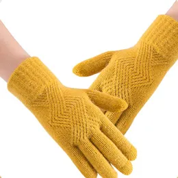 Luvas esportivas fêmeas coreanas malhas de malha completa Men sólida Tela de toque de lã Mittens Mulheres Mulheres All-Match Warm Cycling Driving Glove