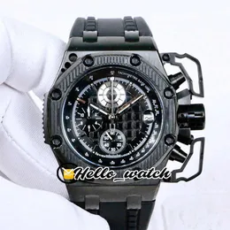 watches men luxury brand 3A Oak 44mm 26165 Quartz Chronograph Mens Watch Black Texture Dial PVD All Black Steel Rubber Strap Sport283Y