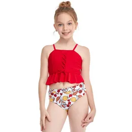 Childrens Swimsuits Girls Ruffled Bikini Set, Two Piece High