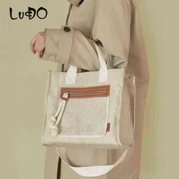 Сумки для покупок Lucdo роскошные сумки женщин дизайнер холст многокарманской большой емкости Повседневная Женская плеча Crossbody SAC 220307