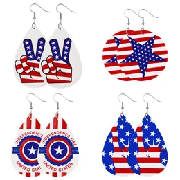 Orecchini a goccia in ecopelle da donna Bandiera americana Accessorio per gioielli USA patriottico Giorno dell'indipendenza Pelle stampata fronte-retro X0709 X0710