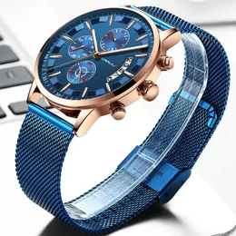 LMJLI - Orologi alla moda da uomo CRRJU marca blu militare impermeabile orologio sportivo da uomo cinturino in maglia casual orologio al quarzo reloj hombre