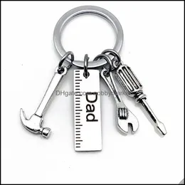 Key Rings Jewelry Mini Hand Tools Chains Ring Wrench Screwdriver Hammer Keychain Charm Holder Stainless Steel Keyring For Father Day Dad Gra