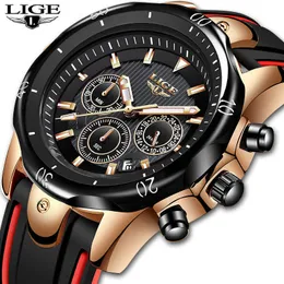 Relogio Masculino Lige Mens Klockor Mode Man Sport Kronograf Analog Kvarts Klocka Män Silikon Rem Vattentät Klocka 210527