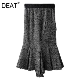 Spring And Summer Fashion Casual High Waist Slim Asymmetric Large Pockets Ruffled Hem Wrap Hip Skirt Women SH218 210421