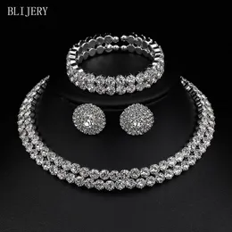 Ohrringe Halskette BLIJERY Luxus Kristall Brautschmuck Sets Afrikanisches Halsband Armband Set Für Frauen Braut Hochzeit Zubehör