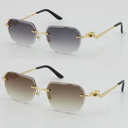 Nya Rimless Fashion Sun Glasses Gold 18k Solglasögon Metallkör Glasögon Högkvalitativ designer UV400 3.0 Tjocklek Frameless Diamond Cut Lens -glasögon