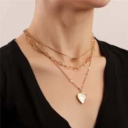 다층 사랑 새겨진 심장 펜던트 초커 목걸이 Bijoux Femme 빈티지 골드 컬러 발렌타인 데이 쥬얼리