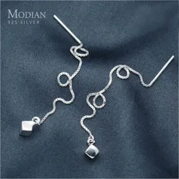 Orecchini a goccia quadrata di nappa lunga di moda 100% 925 Sterling Silver Simple Tiny Sipging for Women Jewelry 210707